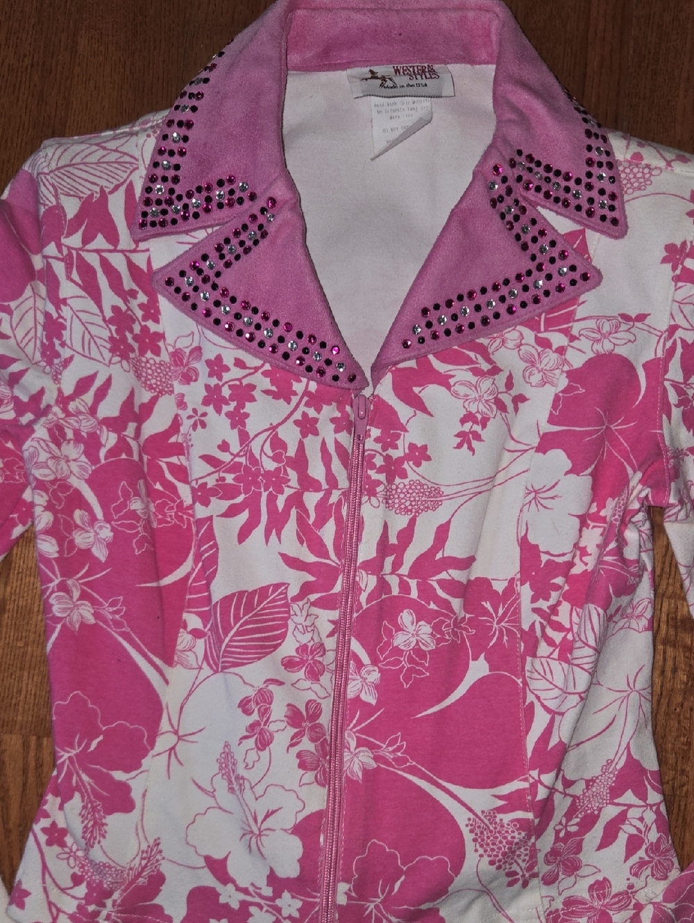 Vintage Pink Western collection Floral Jacket with Studded Collar Size XS - Picture 3 of 7
